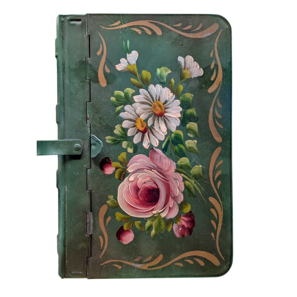Vintage 30s 40s Tole Hand Painted Silent Butler Crumb Catcher Decorative Storage
